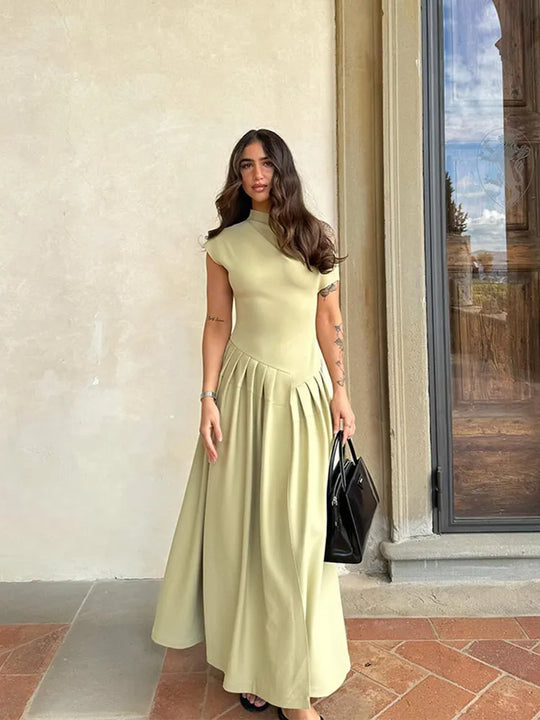 Bazilia | Elegante Groene Geplooide Jurk voor Dames