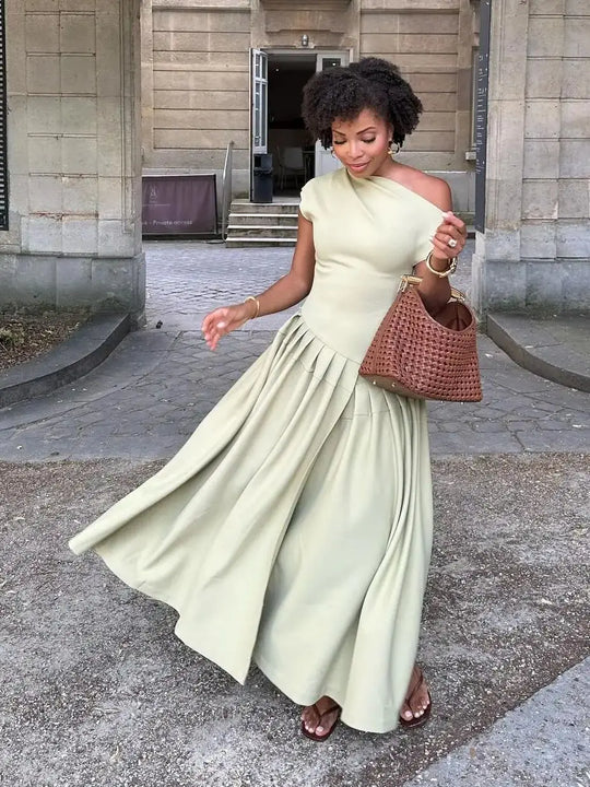 Bazilia | Elegante Groene Geplooide Jurk voor Dames