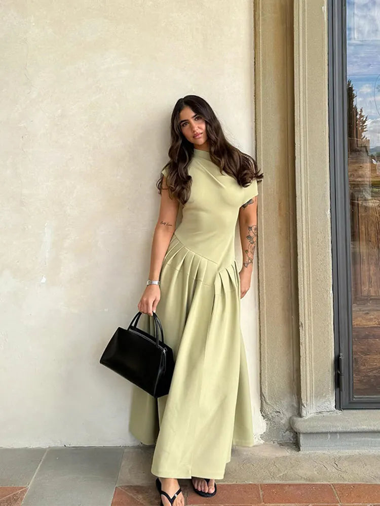 Bazilia | Elegante Groene Geplooide Jurk voor Dames