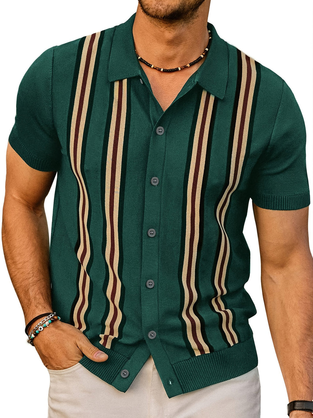 Vintage Gestreept Polo Shirt Katoen voor Heren